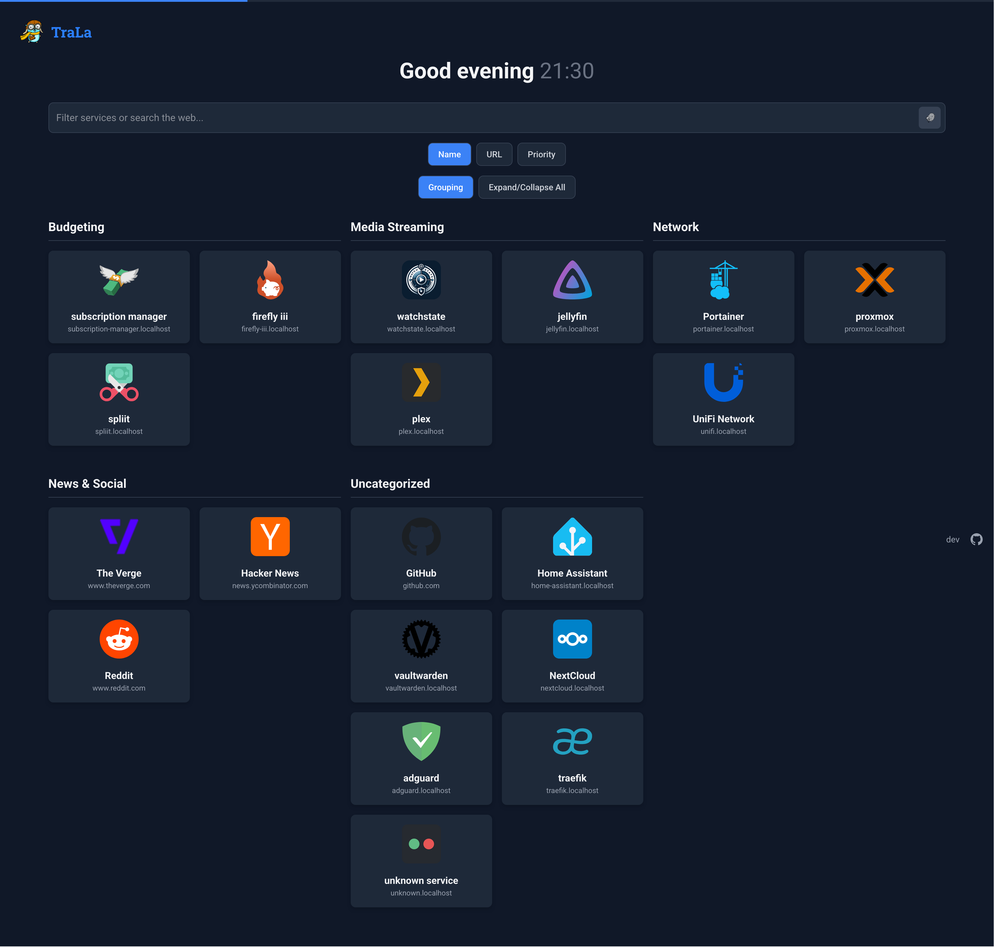 TraLa Dashboard - Dark Theme
