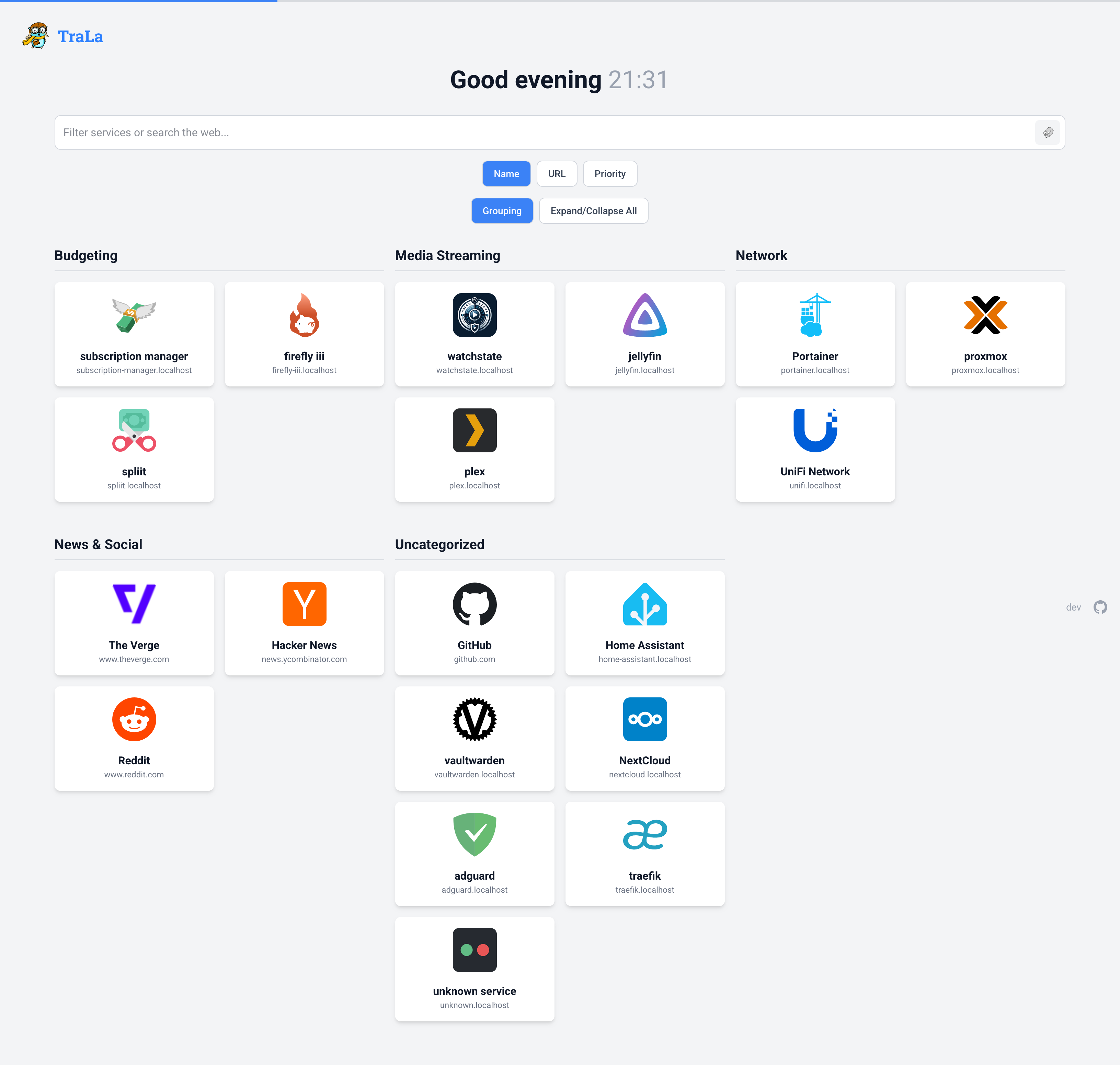 TraLa Dashboard - Light Theme